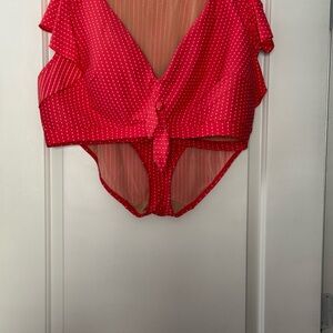 Cacique Coral & White Polka Dot 2 Piece Swimsuit Top & bottom